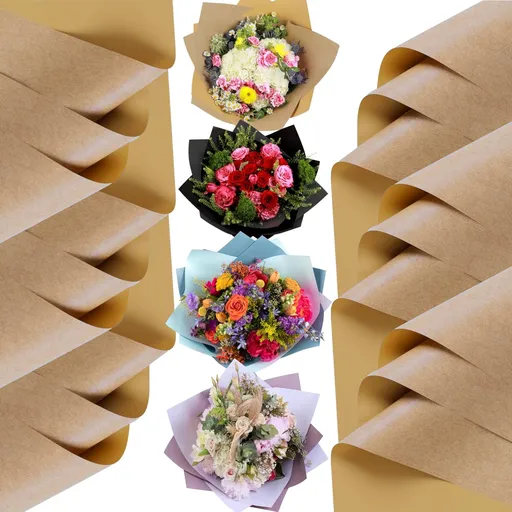 20 Sheets Premium Flower Wrapping Paper | Waterproof Flower Wrapping Paper for Bouquets | Double Sided Floral Bouquet Sheets | DIY Gifts Colorblend Kraft Look