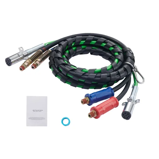 15FT Semi Truck Air Lines Kit, 3-in-1 Air Hoses & ABS Power Line for Semi Truck Trailer Tractor, 7-Way Plug Electrical Cord Cable and Rubber Air Lines Hose Assembly Kit with Hook & Teflon Tape