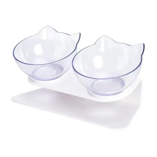 Double Cat Dog Bowl Elevated Pet Feeder Stand Raised Food Water Feeding Dish - Transparency+Transparency