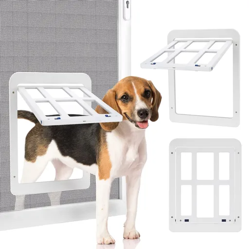 Ownpets Dog Screen Door, Inside Door Flap 11x13 Inch Lockable Pet Screen Door Magnetic Closure Sturdy Doggie Door (White)