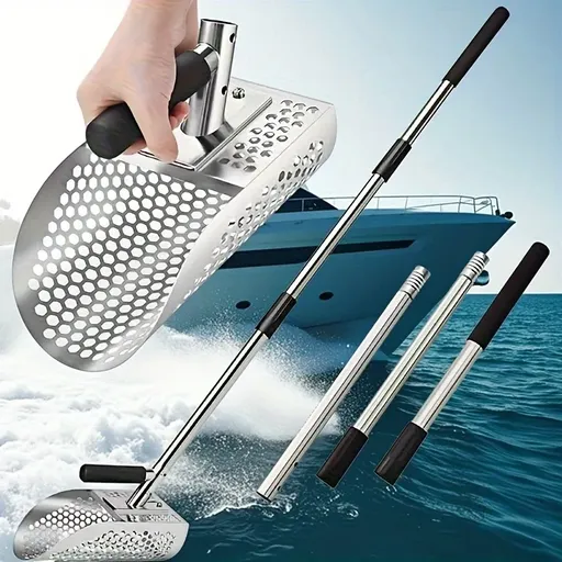 Stainless Steel 2-in-1 Sand Scoop – Metal Detecting & Beachcombing, Telescopic Handle, Sandcastle Tool