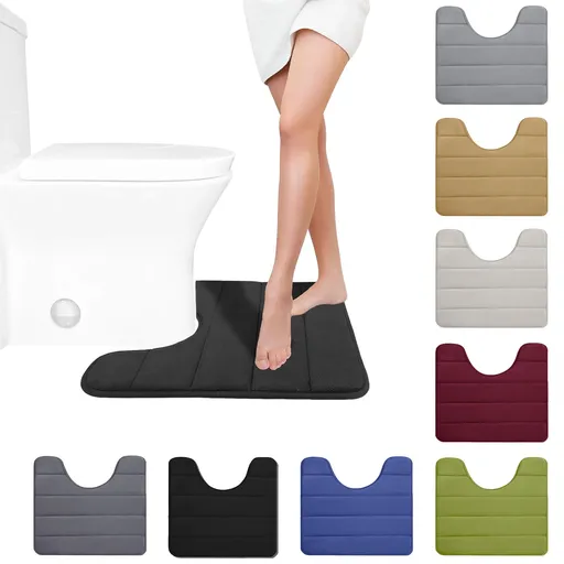 Memory Foam Toilet Rug, Non-Slip Bathroom Rugs, Toilet Rugs U Shaped Washable, Commode Contour Rug, Soft Comfortable Super Water Absorption #1_Green