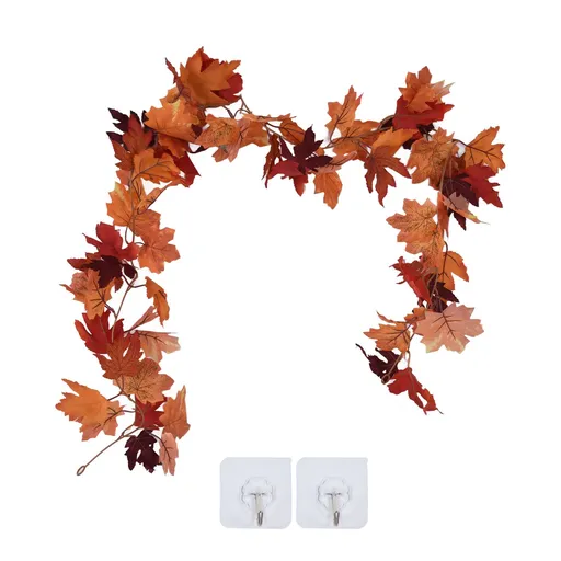 Decorative Artificial Maple Garland Fall Leaf Garland Decoration Thanksgiving Halloween Fake Maple VineDouble Maple Leaf Rattan Type C