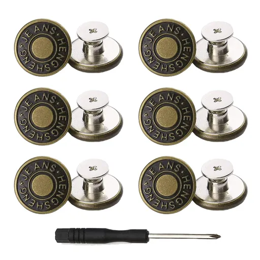 Buttons for Jeans,17 mm no-sew nailess Removable Metal Jeans Buttons Replacement Repair Combo Thread ,12 Replacement Buttons