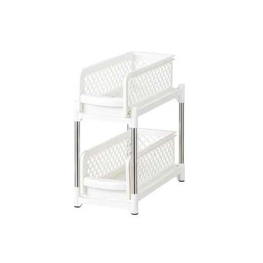 Bathroom Kitchen Sink Storage Rack Drawer Plastic Shelf Seasoning Holder - White