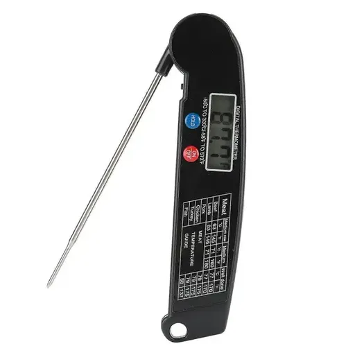 Waterproof Instant-Read Digital Meat Thermometer with Folding Probe, Backlit LCD and Magnetic Back for Kitchen, BBQ and Grilling, Black