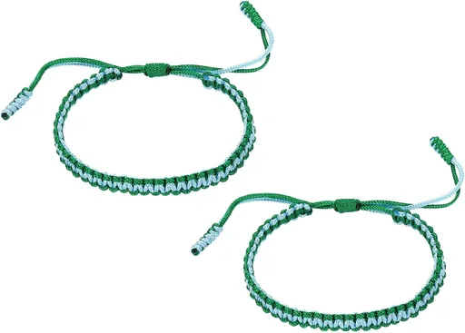2pcs Handmade Braided String Bracelets for Couple, Adjustable Rope Matching Tibetan Lucky Protection Wristbands Lake Blue Green -