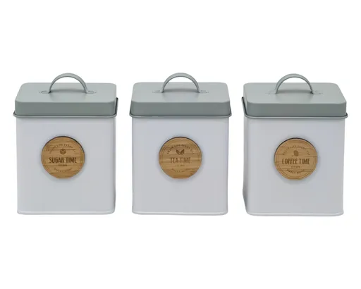 Set 3 Metal Kitchen Storage Tin Sugar Tea Coffee 18cm