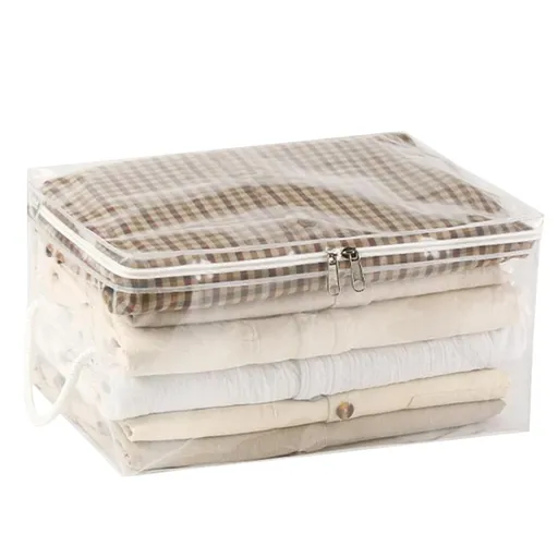 Transparent Zipper Clothing Storage Bag - Heavy-Duty Organizer for Blankets, Linen, Bed Sheets, Clothes & Pillows , Space-Saving, 61 x 46 x 38 cm