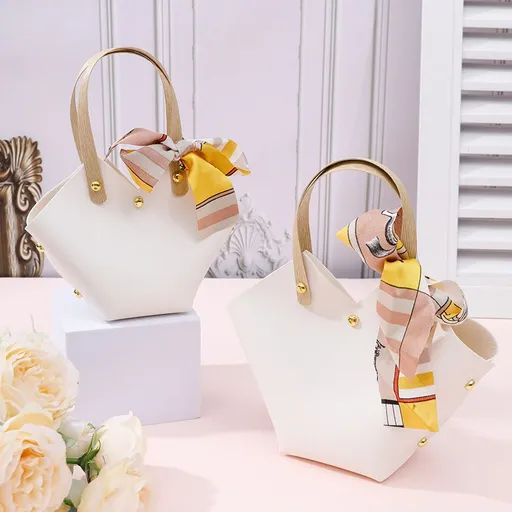10PCS🎀 French Luxury Scarf Handbag Gift Box | Mini Cute DIY Party Favor Bag, Top Choice for Wedding Favors & Bridal Showers/WHITE
