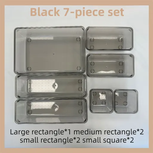 7PCS Black Transparent Stackable Organizer Set - 4-Size Versatile Desktop & Drawer Divider