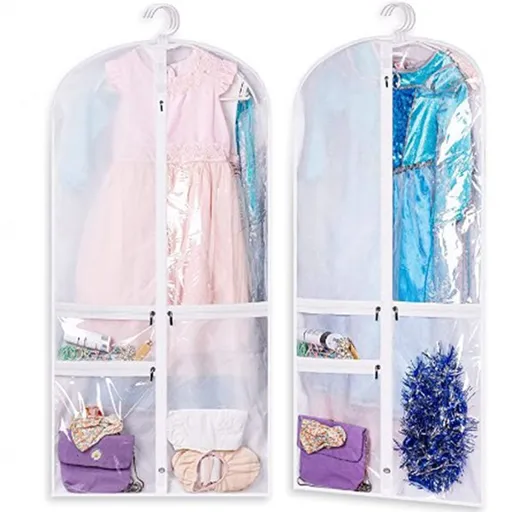 Costume Dance Garment Bag with 3 Clear Zipper Pockets for Suits Dress Cover, Travel & Competitions Protector, Set of 2