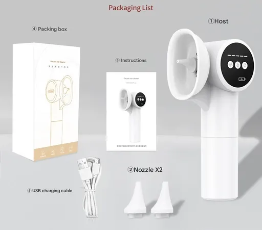 Automatic Electric Ear Wax Removal & Irrigation System - 5 Modes, USB-C, Hot Air Drying(white)