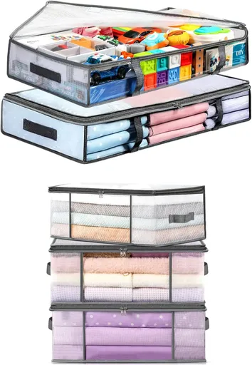 2 Pack Under Bed Storage Containers Bins-55L, 3-Pack Clothes Bags-35L -