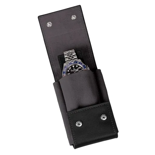 Leather Watch Travel Case Pouch Portable Watch Case for Men Single Watch Band Storage Bag Watch Accessories (Black,Excluding watches)