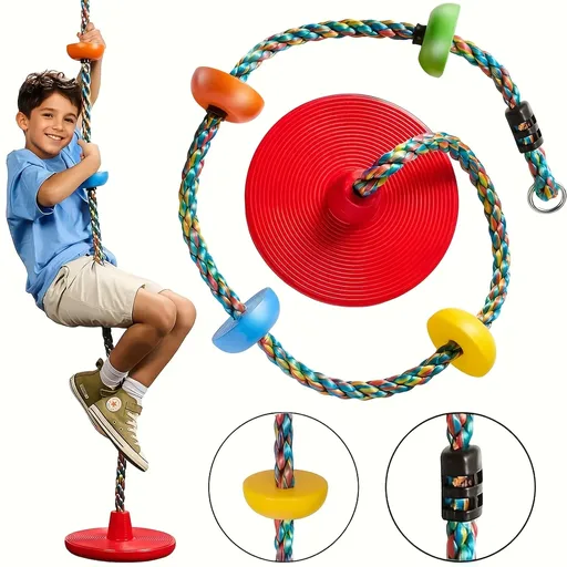 Tree Climbing Swing Rope – Hanging Tree Swing, PP/PE, Anti-Slip Discs, Outdoor Adventure Gift.(red)