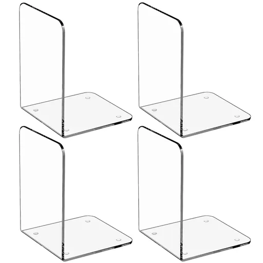 4 Pieces Non Slip Bookends, Sturdy Acrylic Book Stoppers for Shelves, Desks, Files, 18.5 x 12.7 x 12.7 cm, Clear