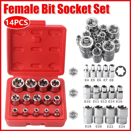 14x E Torx Socket Set Female Start Bit External Hex Torque E4-E24