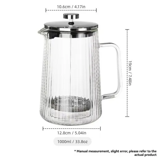 French Press Coffee Maker Double-Layer Glass Coffee Maker Ribbed Coffee Maker - Clear - Size 650ML