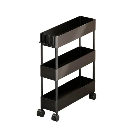Slim Space-Saving Rolling Organizer | 3-Tier Bathroom & Laundry Cart with Locking Wheels | Black or White Plastic Storage Rack for Toiletries & Detergents