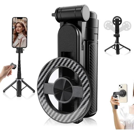Magnetic Pocket Selfie Stick, New 4-in-1 Multifunctional 360° Rotation Magnetic Selfie Stick with Wireless Remote Control, Extendable Mag Tripod Phone Stand