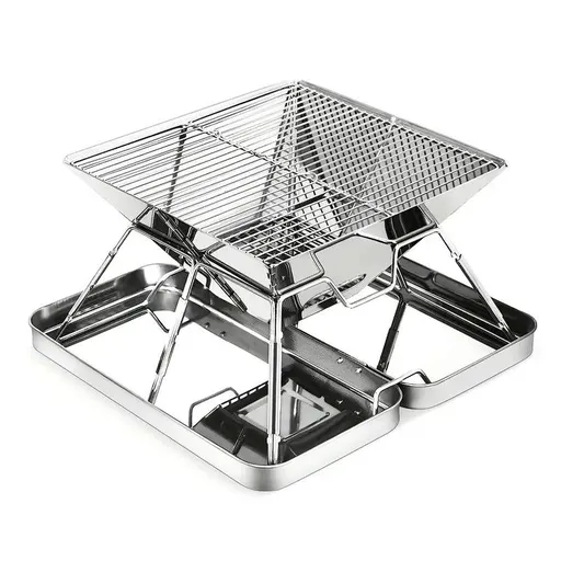 304 Stainless Steel Portable Folding BBQ Grill with Storage Tray for Outdoor Camping Picnics Beach and Backyard