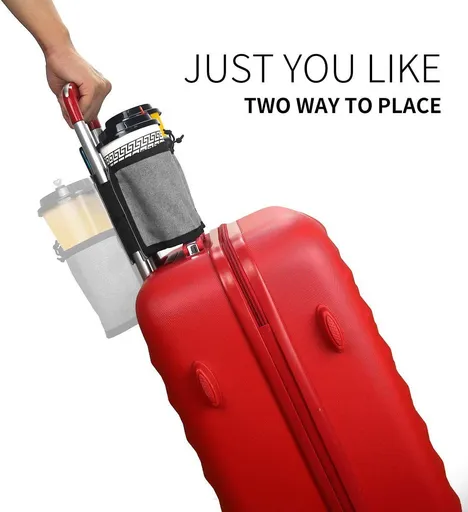 Luggage Armrest Trolley Bag Water Cup Drink Storage Bag Travel Cup Holder Fits All Luggage Handles（grey）
