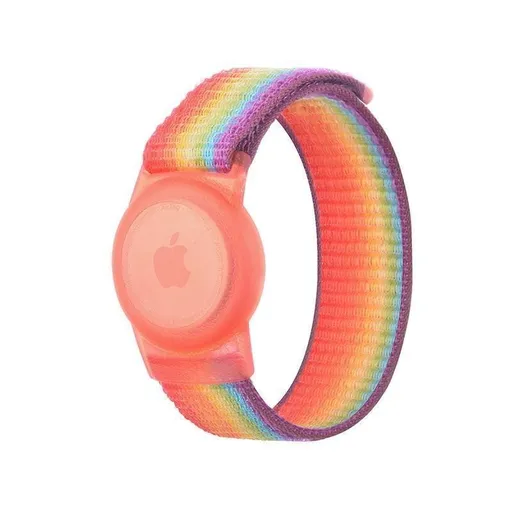 For Apple AirTag Case Protective Cover Wristband Nylon Air Tag Band Anti-lost L Size - Rainbow
