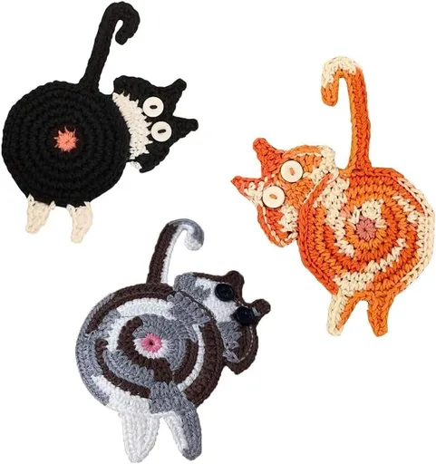 Drink Coaster | Cat Gifts for Cat Lovers,Fun Woven Coasters,Cute Coffee Coaster for Home Decor Tabletop Protection Suitable for Kinds Cups (3PC)