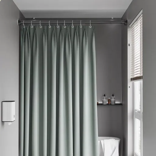 Adjustable Shower Curtain Rod | No-Drill Stainless Steel Tension Pole | 50-80cm Telescoping Design | Space-Saving Bathroom Organizer | Heavy-Duty Metal Rail for Curtains & Drying | Black Finish
