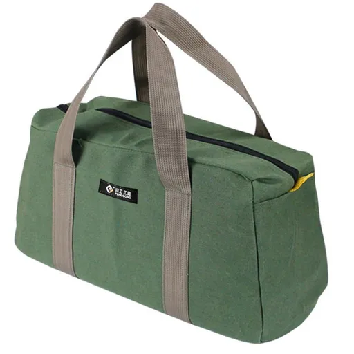 Heavy Duty Canvas Tool Bag with Hard Waterproof Base, Wide Mouth Carry Tote for Tools, Electricians, 40 x 22 x 15 cm, Green