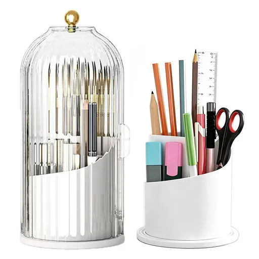 Sliding Lid Organizer 180 Degree Rotating Toothbrush Holder for Bathroom Counter - White