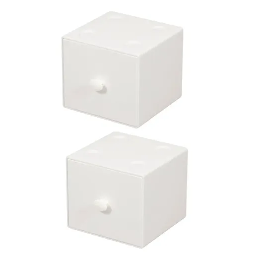 Storage Box 2PCS Desktop Square Stackable Drawers Organizer for Office Home - White