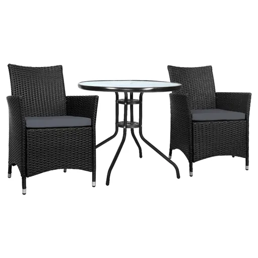 Gardeon 3PC Bistro Set Outdoor Furniture Rattan Table Chairs Cushion Patio Garden Idris
