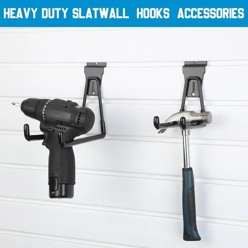 Landhoow 36 Pcs Slatwall Hooks & Hangers 32 Pcs Heavy Duty Slat Wall Hanging Hooks with 4 Pcs Storage Straps Assortment Slatwall Accessories for Storage Garage Wall Organization Garden Home (Black)