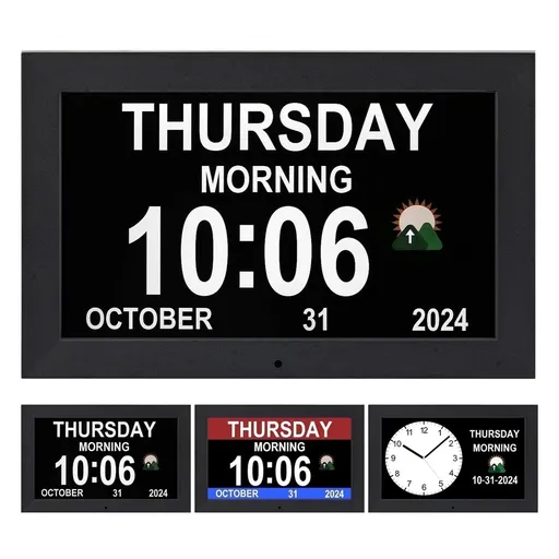 10.1" Digital Alarm Clock with Date and Day ,Multiple Display Modes,Automatic Dimming,Dementia Clock for Seniors.(10.1-inch Black)