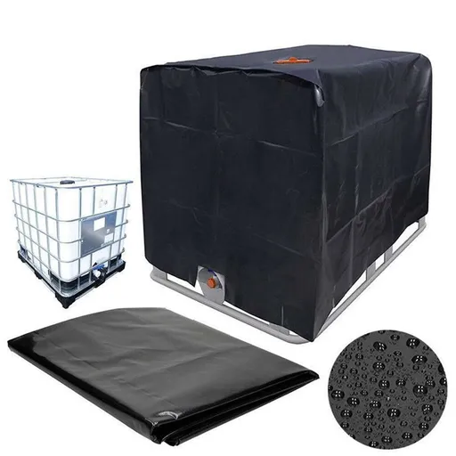 Container Black Foil Cover Sun Tote Cover Foil Cover Sun Protective Hood for 1000L Outdoor 275 Gallon Rain Barrel Black