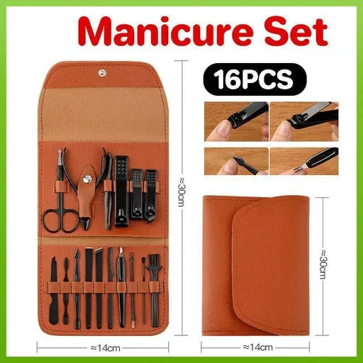 16PCS Stainless Steel Manicure Pedicure Set Nail Clippers Grooming Kit with Case