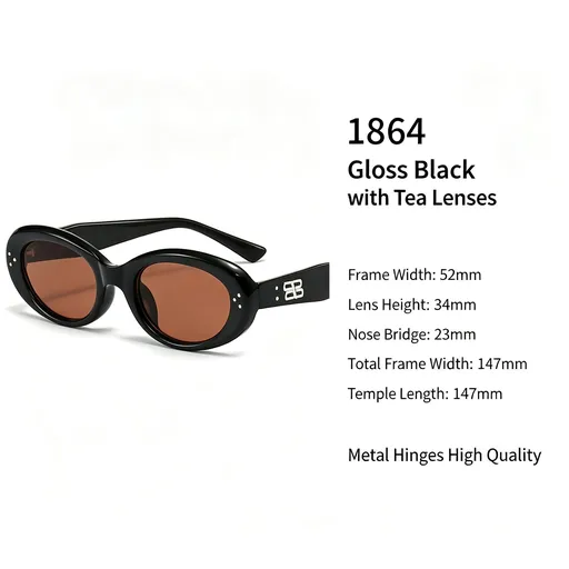 Polished Black Frame Brown Lens Cat Eye Sunglasses UV400, Premium Retro Hong Kong Style Look, Suitable for Christmas Gifting