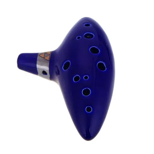 12 Hole C Ceramic Ocarina Flute Musical Instrument with Song Book (Neck Strap Cord with Random Color)- Blue