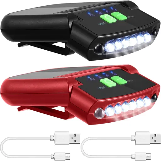 2 Pieces LED Clip on Cap Lights USB Rechargeable Cap Flashlight Clip Waterproof Ultra Bright Hands-Free Hat Light Flashlight