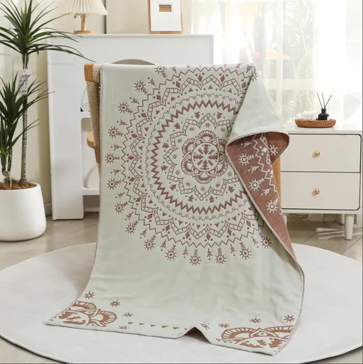 Premium Cartoon Animal Print Gauze Bath Towel - 70x140cm, Soft, Absorbent(Mandela-Brown 70*140)