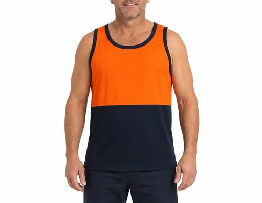 Hi Vis Singlet Safety Tank Top Fluro Micro Mesh UPF50+ High Visibility Orange