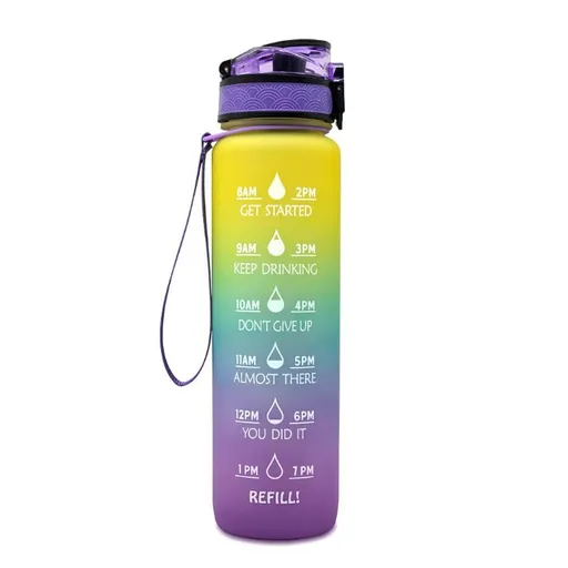 Sports Water Bottle with Straw Time Marker Leak-Resistant Reusable Bottle with Carrying Strap for Running Gym Fitness Hiking Outdoor