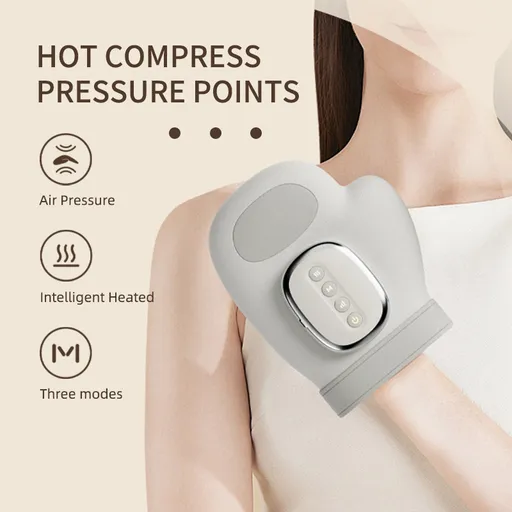 Grey Electric Cordless Hand Massager with Heat and Air Compression Smart Finger and Palm Massager for Arthritis Pain Relief and Relaxation