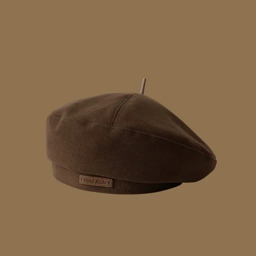 Long Leather Tag Decor Beret Hat, Adjustable 56‑58cm, Christmas & Halloween Street‑wear Headwear, Retro Fashion Artist Cap, Practical Holiday Giveaway