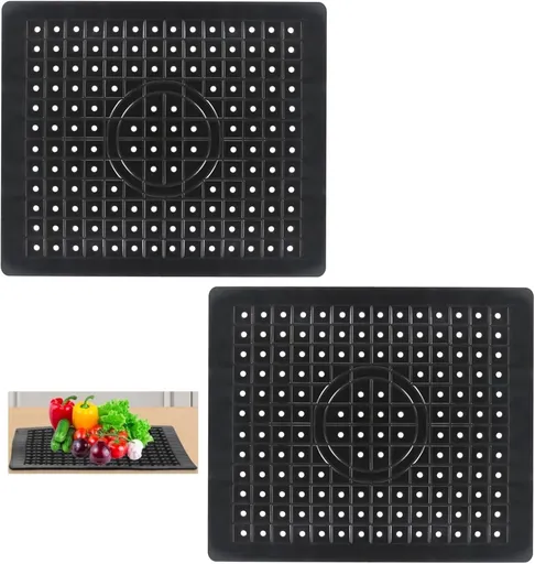 Two-piece sink mat - rubber sink mat - sink protector - sink mat - backsplash - sink protection - drain mat - under-sink kitchen mat - black - rectangular - 31.5 x 26 cm