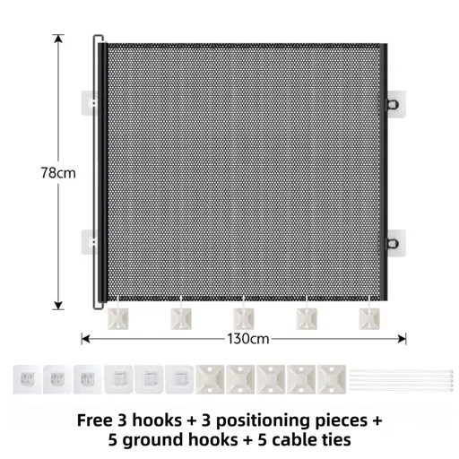 78X130CM Black Retractable Mesh Safety Gate for Pets & Babies - Scratch-Resistant Indoor/Outdoor Security Barrier, No-Drill Installation