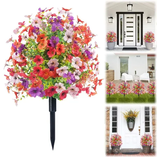 1 Violet Eucalyptus Artificial Flower Arrangement Artificial Plants Outdoor，Artificial Flowers with Ground Garden Stake Faux Greenery Shrubs Garden Accessories for Farmhouse Outdoor Outside Garden