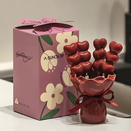 Red Cute Dessert & Fruit Forks with Ceramic Storage Jar - High-Value Creative Tableware Set
